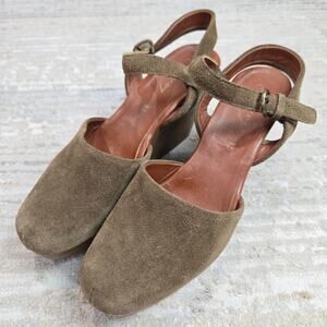 Rachel Comey Suede Wood Clog Shoes Heels Wedge Moss Brown Minimal Boho 9.5